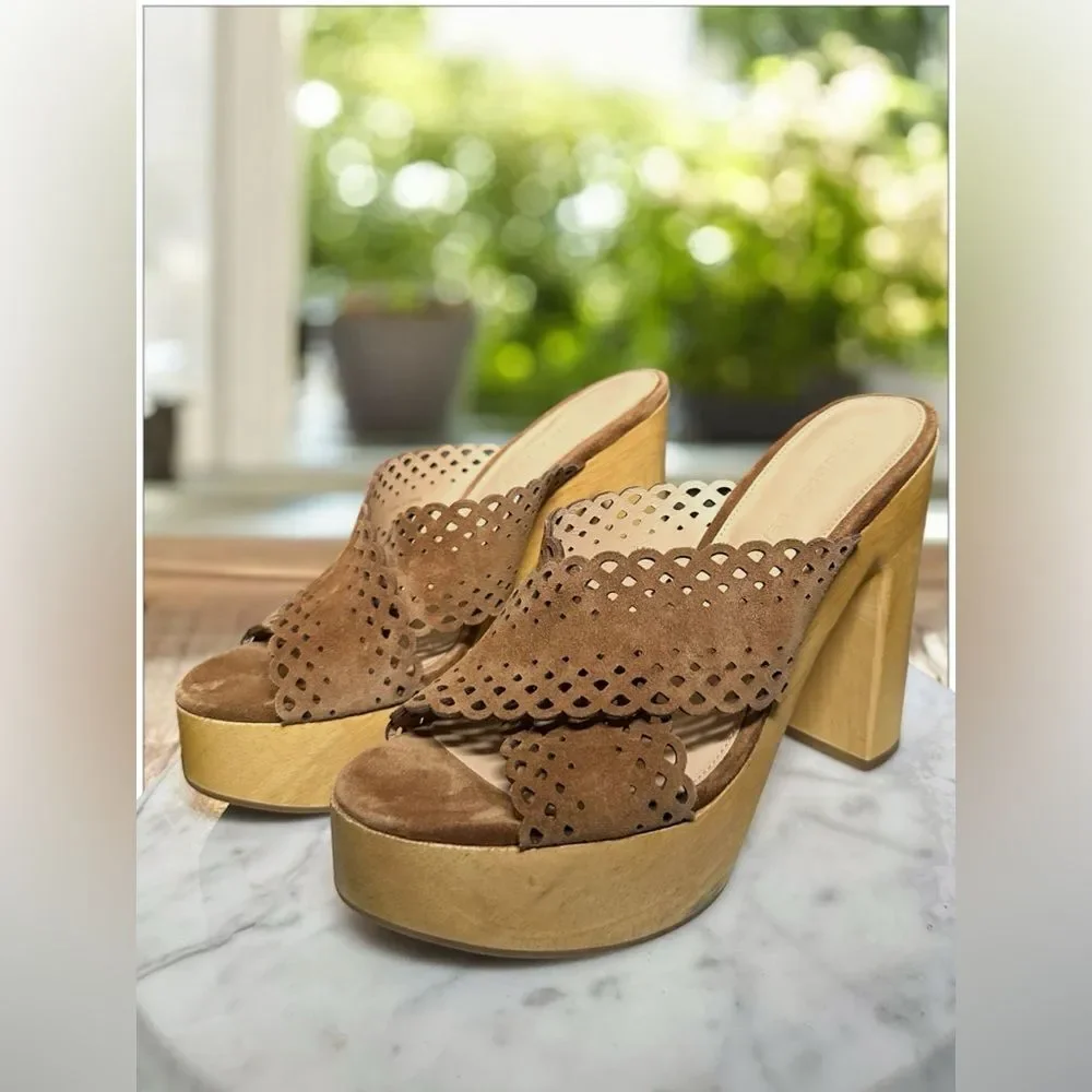 Veronica Beard Brown Suede Platform Mules